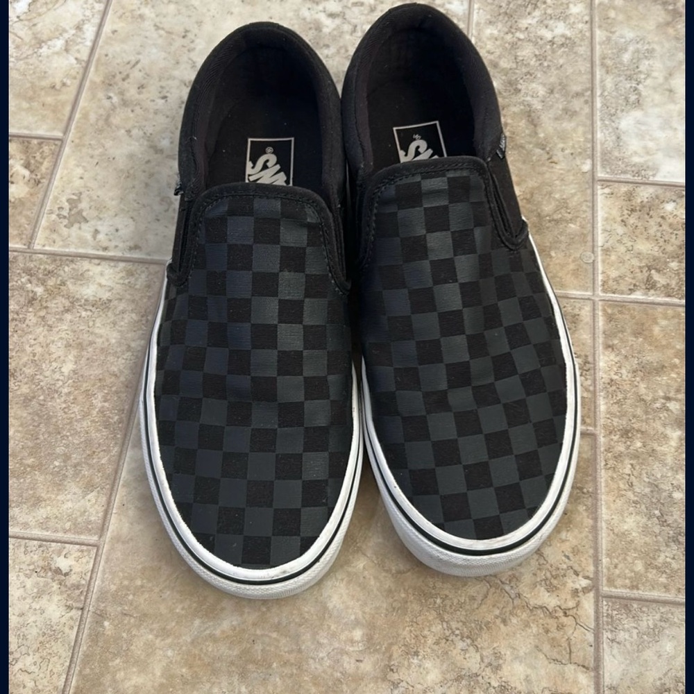 Black Checkered Slip-On Shoes